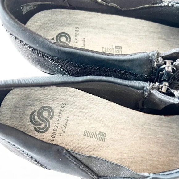 Clarks Cloudsteppers Black Fabric Wedges Women’s Size 8.5 Ortho Cushioned Comfy - Picture 9 of 10